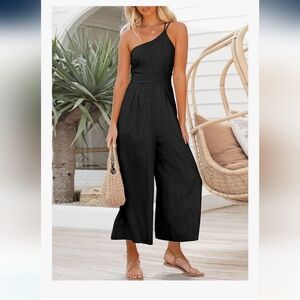 One Shoulder, Wide Leg, Linen Jumpsuit -small